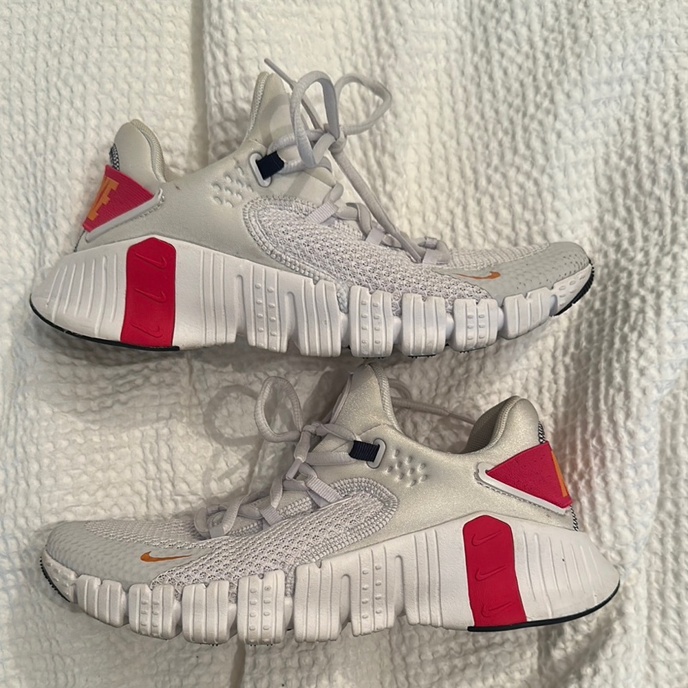 Nike White and Pink Metcon sneakers